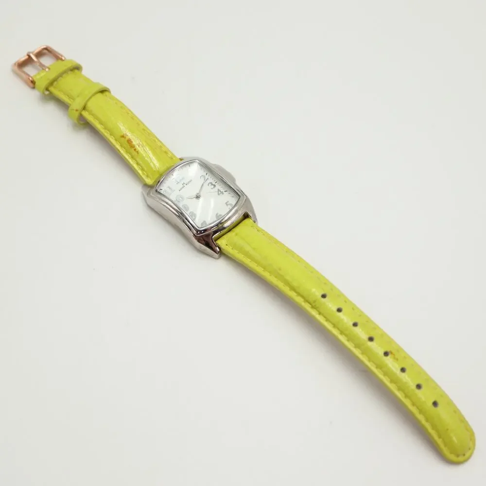 Anne Klein Silver Tone 28mm Rectangle Dome Women Watch Green Leather New Battery
